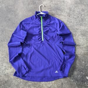 Adidas Climalite Athletic Top Womens M Blue Pullover 1/4 Zip Mock Neck Stretch